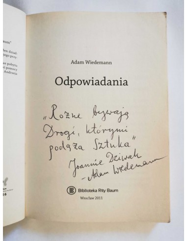 Wiedemann - Odpowiadania DEDYKACJA AUTORA