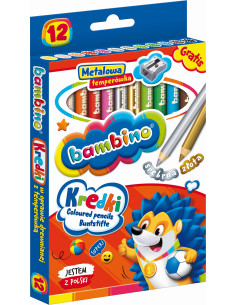 Kredki Bambino w oprawie drewnianej 12 kolorów + temperówka