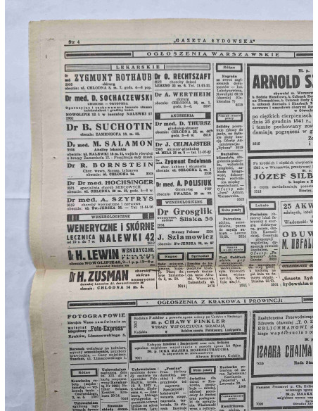 Gazeta Żydowska Kraków niedziela 4 stycznia 1942 rok I nr 2