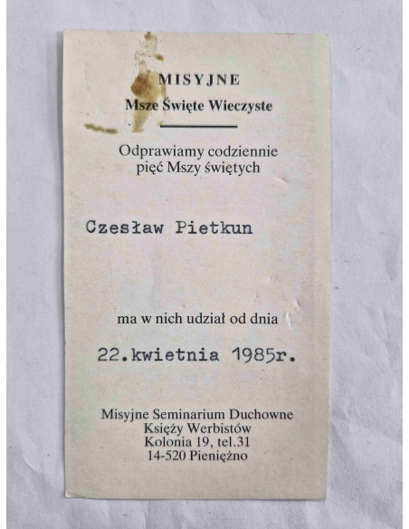 Obrazek święty Kielich i Krzyż 1985 Pieniężno Czesław Pietkun