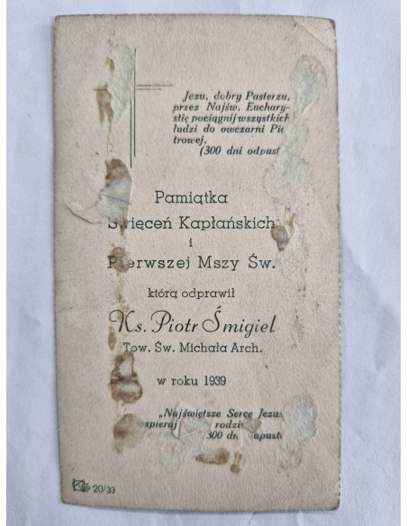 Obrazek święty Serce Maryi przebite mieczem 1939 Ks. Piotr Śmigiel