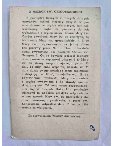Obrazek święty Królowo Ozdobo Karmelu O Mszach...
