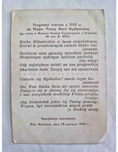 Obrazek święty Cudowny obraz Matki Boskiej...