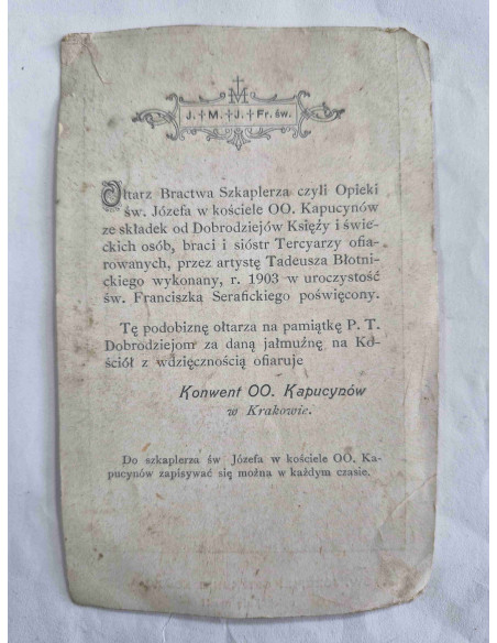Obrazek święty Święty Józef Opiekun Kościoła Kapucyni Kraków