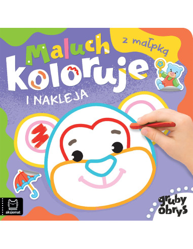 Maluch koloruje i nakleja z małpką Gruby obrys