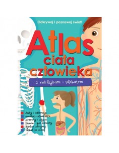 Atlas ciała człowieka z naklejkami i plakatem