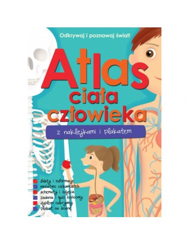 Atlas ciała człowieka z naklejkami i plakatem