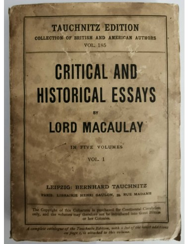 Lord Macaulay - Critical and Historical Essays vol 1