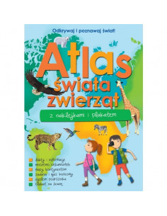 Atlas zwierząt świata z naklejkami i plakatem