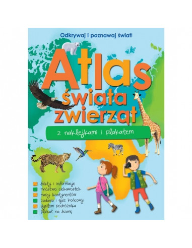 Atlas zwierząt świata z naklejkami i plakatem