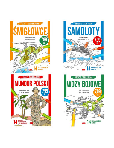 Kolorowanki dla chłopców Śmigłowce Samoloty Mundur Wozy